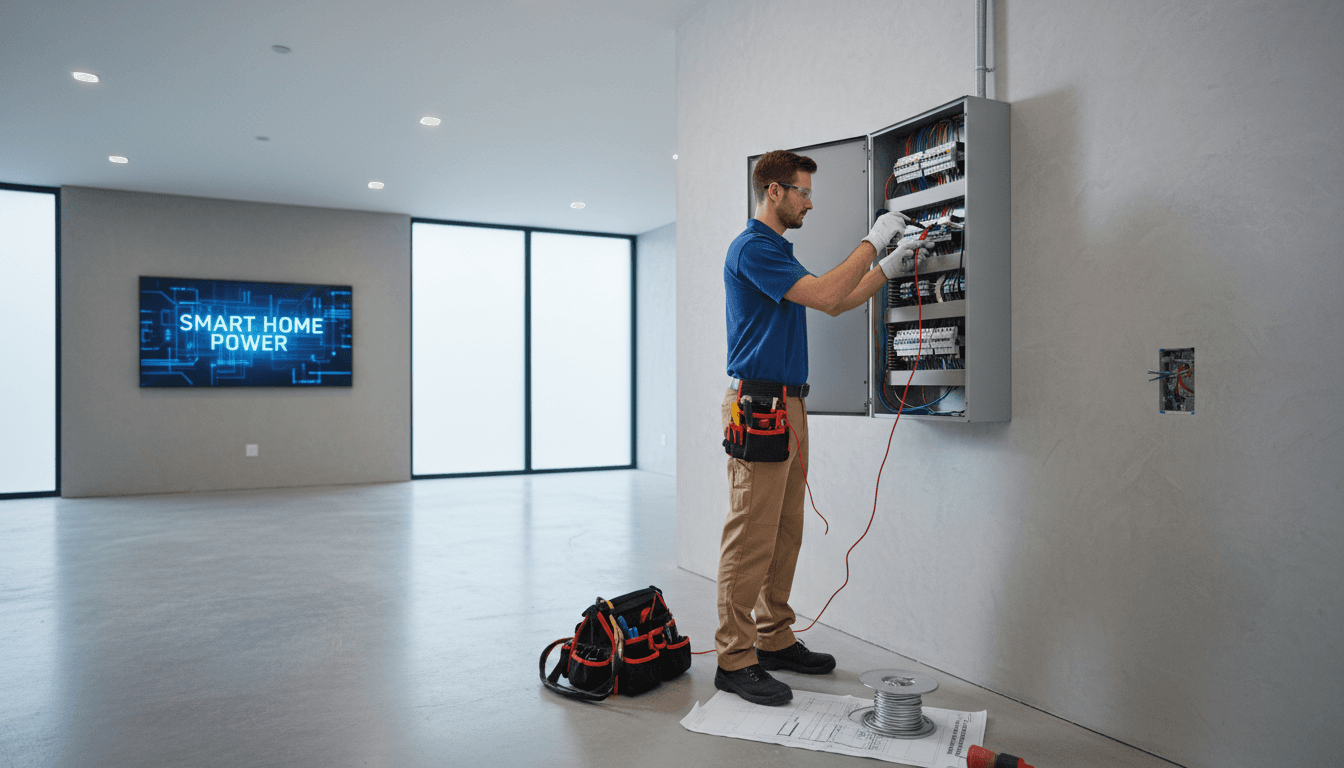 Electrician working on a residential electrical panel