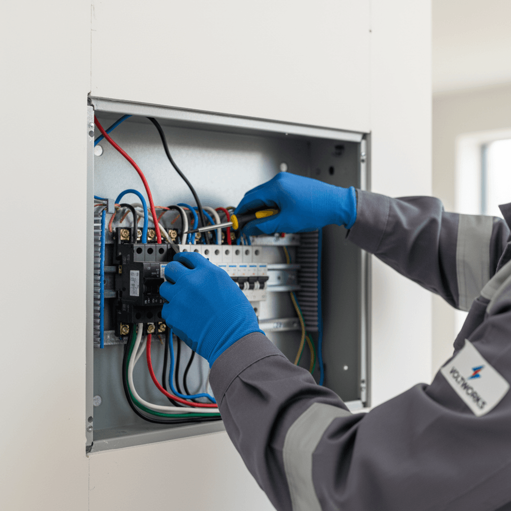 New electrical panel with neatly organized circuit breakers