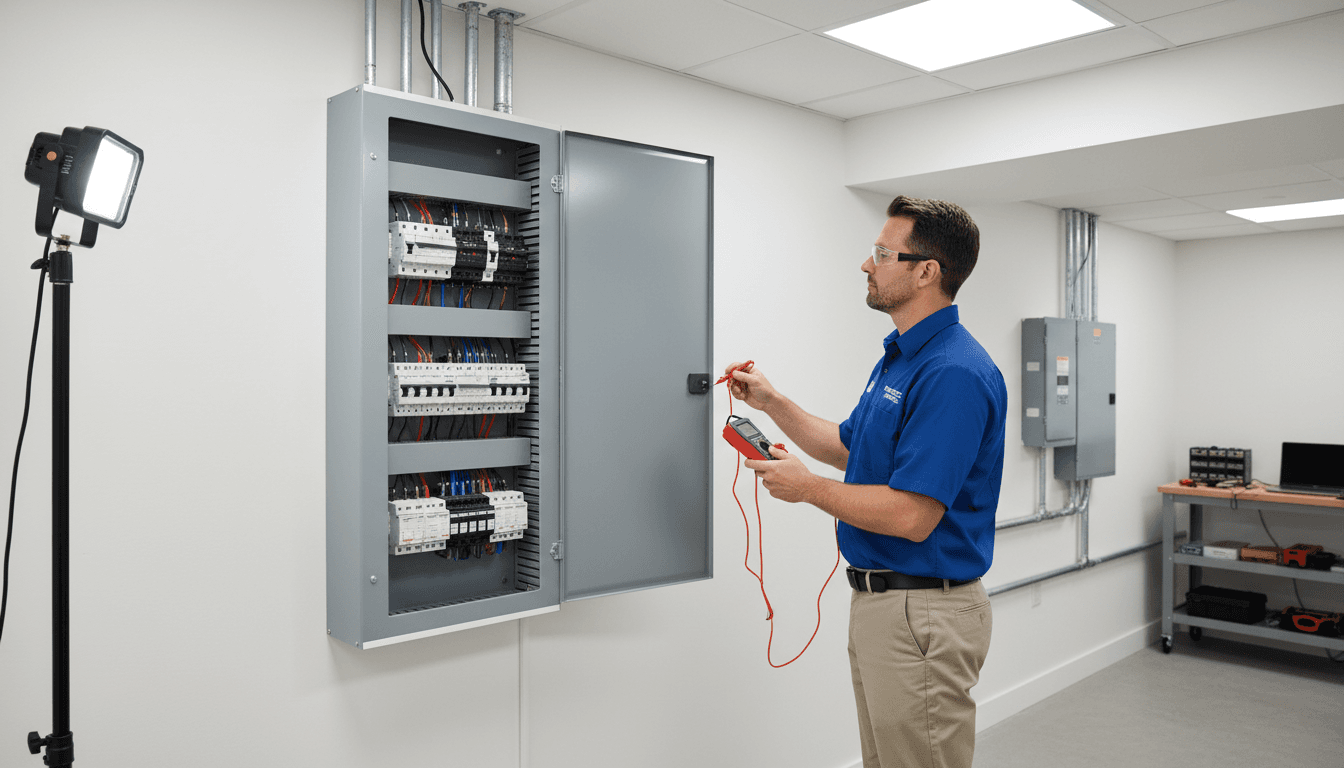 Electrician inspecting an electrical panel in a Toronto home