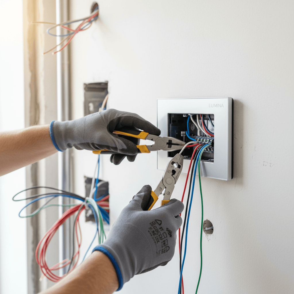 Electrician inspecting an electrical panel in a modern Toronto home